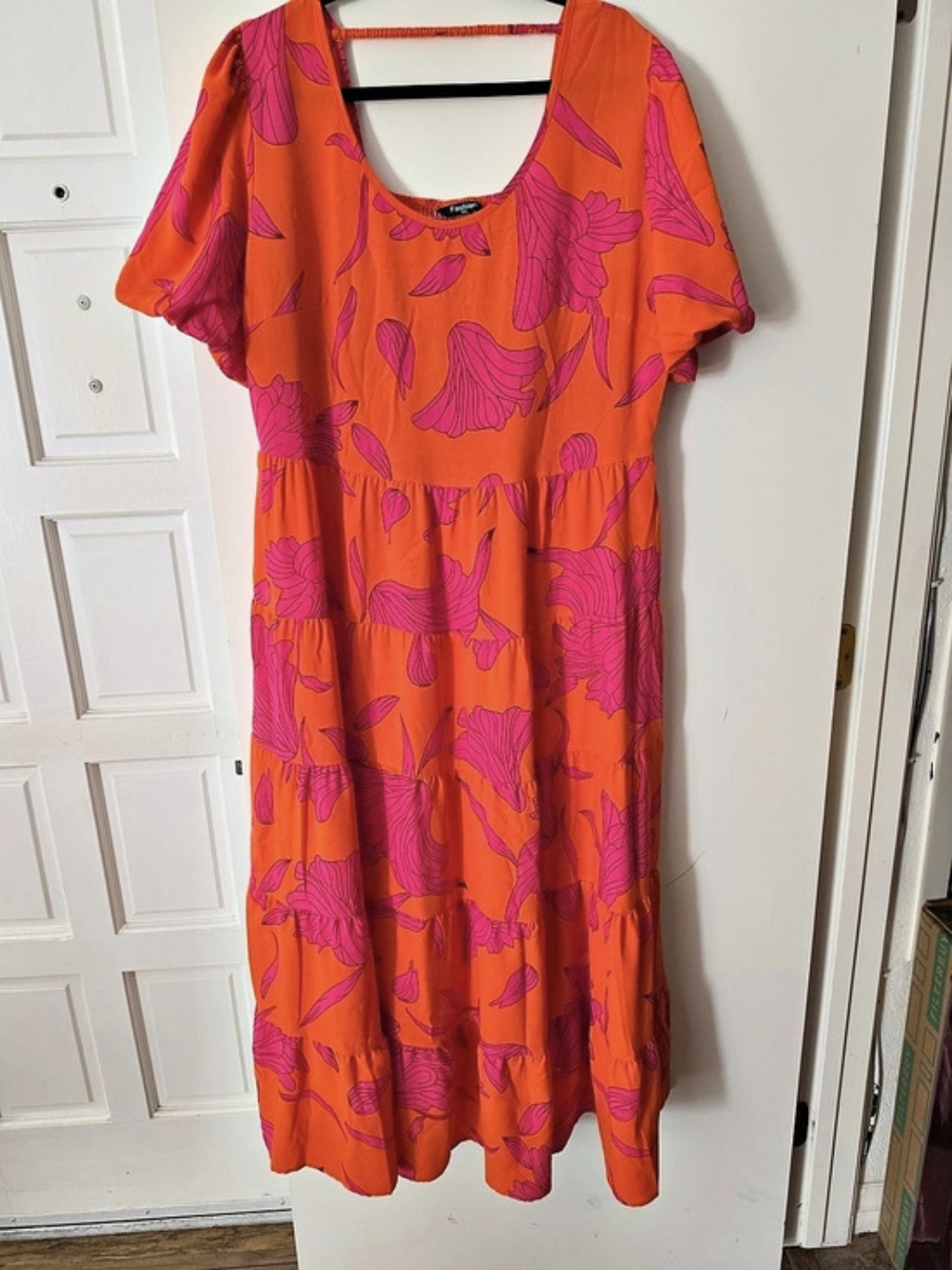 F&F Fashion Floral Midi Dress in Orange & Pink Size 2XL Like New